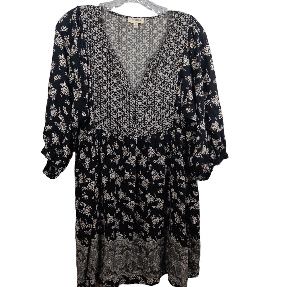 EUC Umgee Black/White Long Peasant Half Sleeves Top Size M